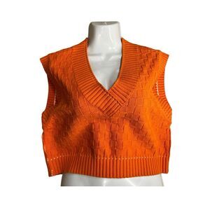 HABIT Women’s Vest Small Orange V Neck Sleeveless Knit Sweater Preppy Retro Y2K